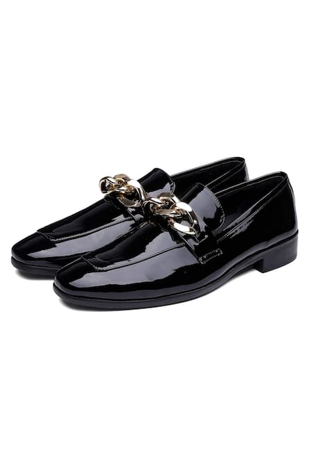 Buy_Shutiq_Black Zizi Gold Chain Loafers _Online_at_Aza_Fashions