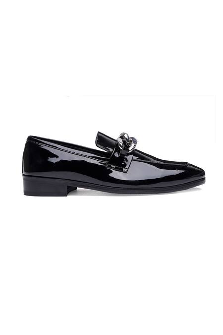 Buy_Shutiq_Black Zizi Silver Chain Loafers _Online_at_Aza_Fashions