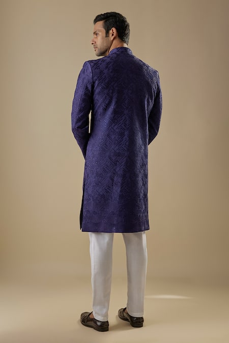 Spring Break Navy Blue Embroidered Sherwani Set 