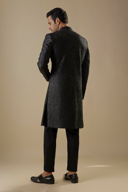 Spring Break Black Geometric Embroidered Sherwani Set 