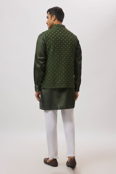 Spring Break Emerald Green Embroidered Nehru Jacket 