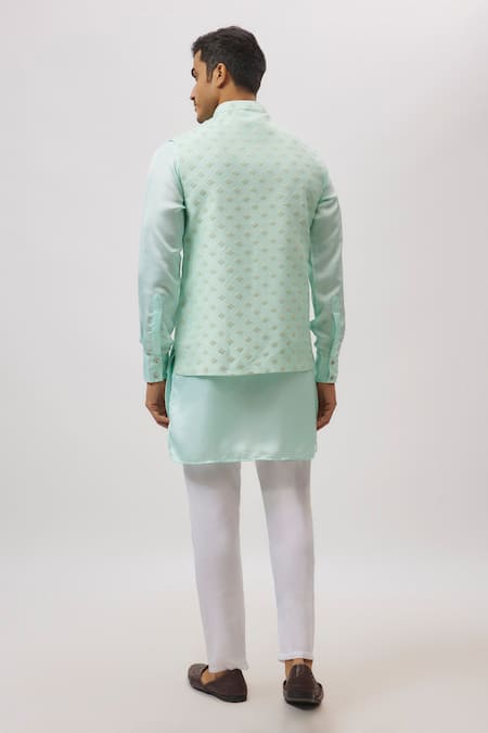 Spring Break Mint Green Embroidered Nehru Jacket 