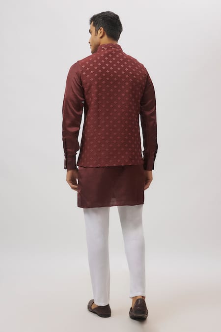 Spring Break Maroon Embroidered Nehru Jacket 