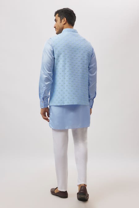 Spring Break Ice Blue Emrboidered Nehru Jacket 