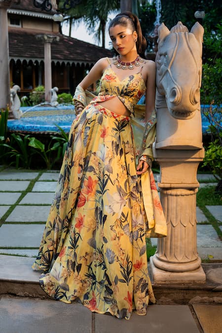 Affroz Floral Print Organza Silk Lehenga Set 