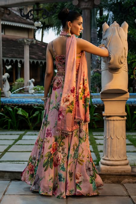 Affroz Floral Embroidered Organza Silk Lehenga Set 