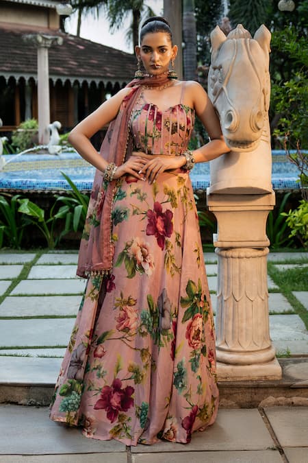Affroz Floral Embroidered Organza Silk Lehenga Set 