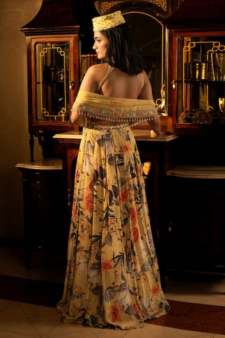 Affroz Yellow Floral Hand Embroidered Lehenga Set 