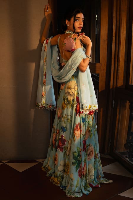 Affroz Floral Printed Organza Silk Lehenga Set 