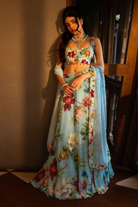 Affroz Floral Printed Organza Silk Lehenga Set 