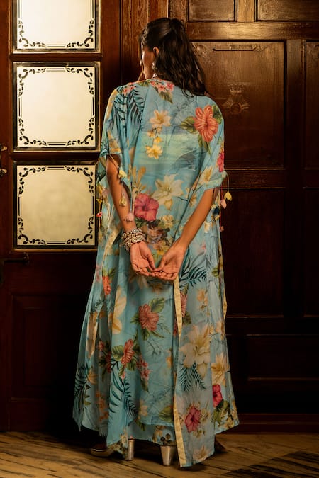 Affroz Floral Print Draped Skirt Set 