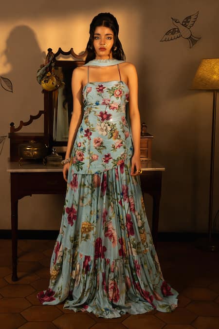 Affroz Floral Hand Embroidered Kurta Lehenga Set 