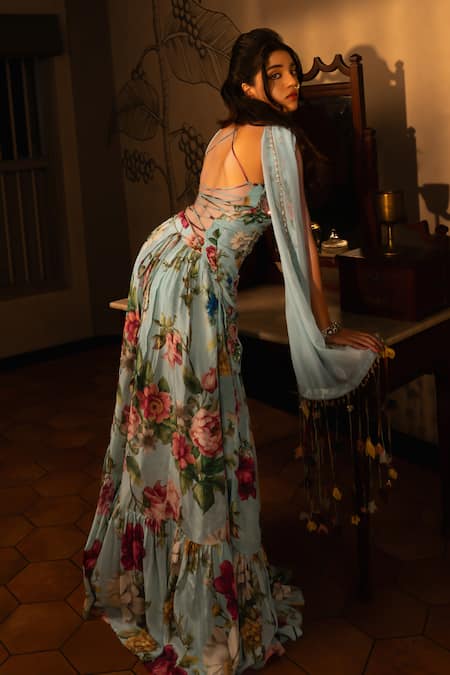 Affroz Floral Hand Embroidered Kurta Lehenga Set 