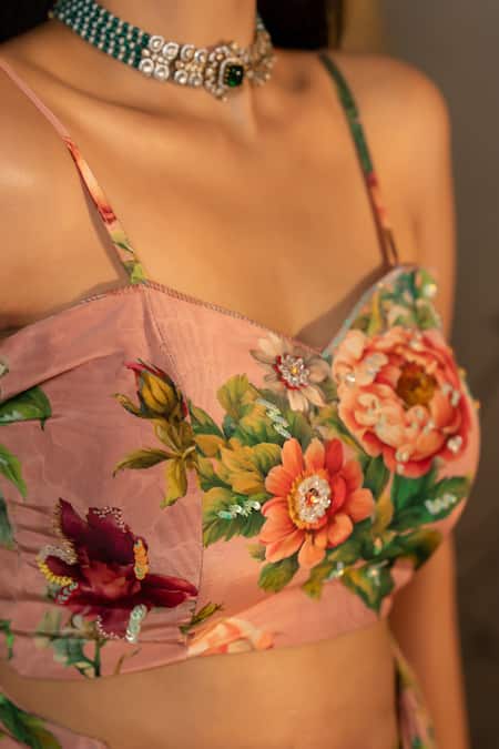 Buy Affroz Pink Viscose, Crepe Embroidery, Fabric Flowers Floral Hand Skirt And Bustier Set Online at Aza Fashions Buy_Affroz_Pink Viscose, Crepe Embroidery, Fabric Flowers Floral Hand Skirt And Bustier Set _Online_at_Aza_Fashions