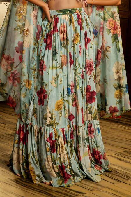 Buy Affroz Blue Organza, Silk, Tissue Embroidery, Beads V-neck, Round Floral Lehenga Set Online at Aza Fashions Buy_Affroz_Blue Organza, Silk, Tissue Embroidery, Beads V-neck, Round Floral Lehenga Set _Online_at_Aza_Fashions