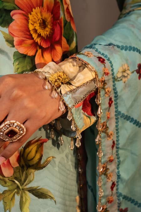 Shop Affroz Blue Viscose, Crepe, Organza Beads Round Neck Floral Hand Embroidered Kurta Set Online at Aza Fashions Shop_Affroz_Blue Viscose, Crepe, Organza Beads Round Neck Floral Hand Embroidered Kurta Set _Online_at_Aza_Fashions