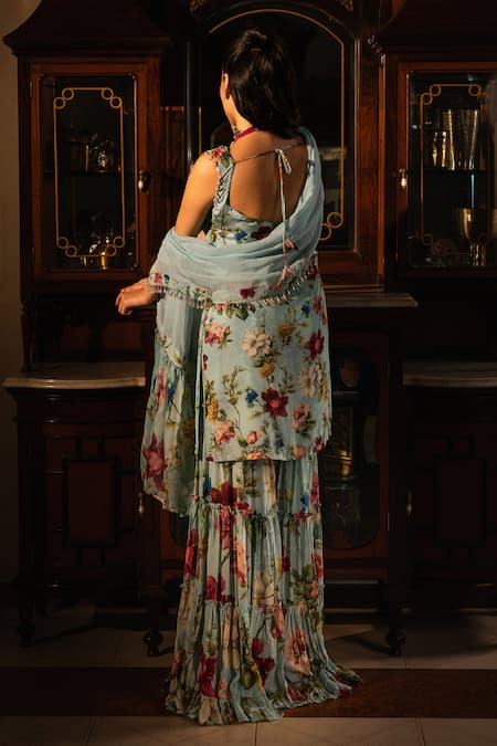 Affroz Blue Floral Hand Embroidered Kurta Set 