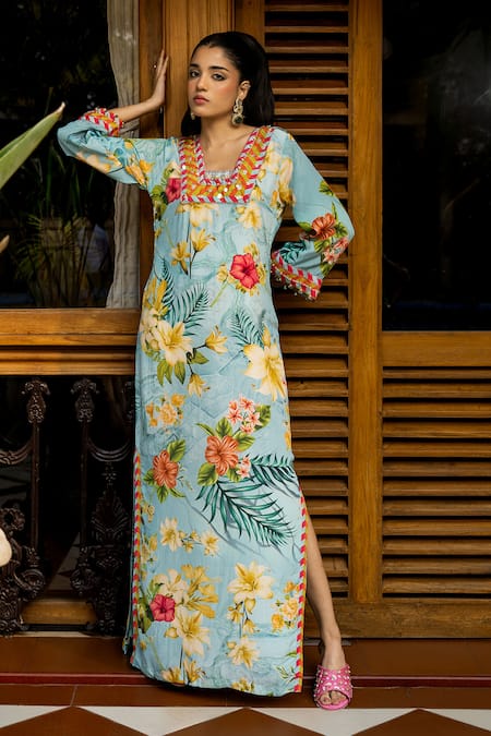 Affroz Floral Hand Embroidered Kaftan 