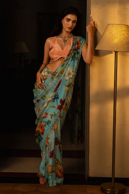Affroz Floral Organza Silk Saree Set 