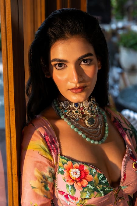 Buy Affroz Pink Organza, Silk, Viscose, Crepe Embroidery Floral Print Pre-draped Saree Set Online at Aza Fashions Buy_Affroz_Pink Organza, Silk, Viscose, Crepe Embroidery Floral Print Pre-draped Saree Set _Online_at_Aza_Fashions