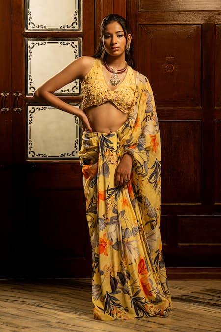 Affroz Floral Organza Silk Saree & Blouse Set 