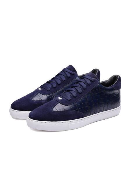 Buy_Shutiq_Blue Pelle Croco Navy Sneakers _Online_at_Aza_Fashions