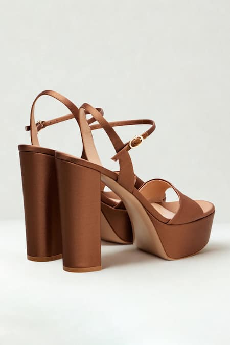 Sephyr Gigi Brown Satin Block Heels 