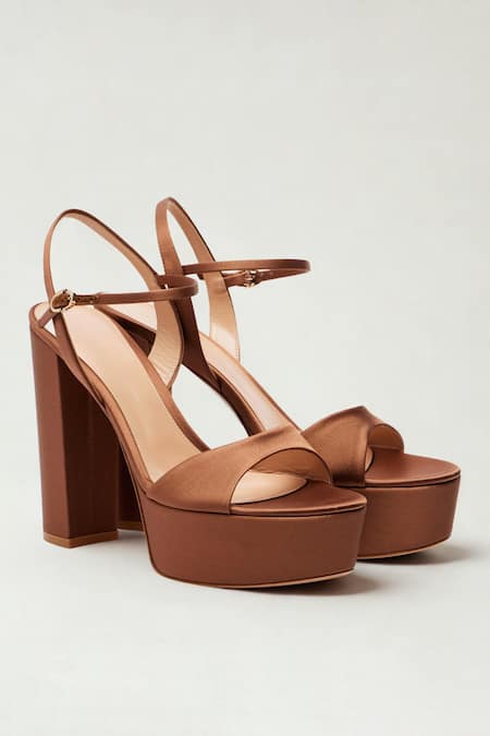 Sephyr Gigi Brown Satin Block Heels 