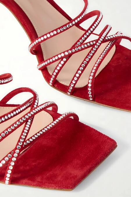 Sephyr_Red Rhinestones Octavia Suede Stiletto Heels _Online_at_Aza_Fashions