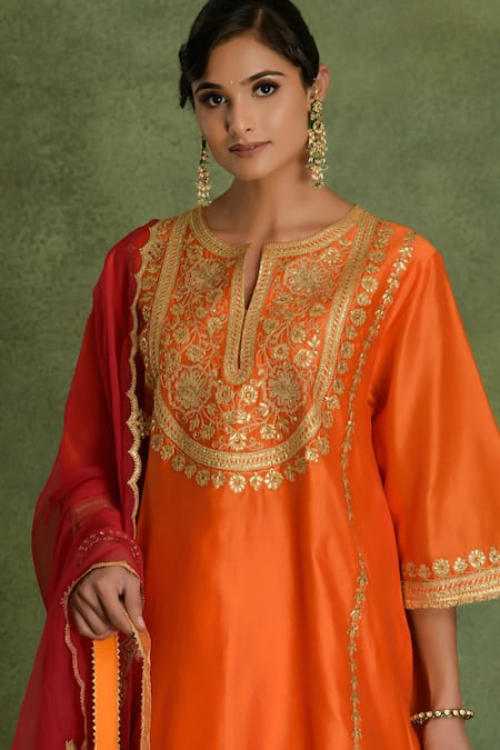Buy saina kapoor Orange Chanderi Embroidery Round , Keyhole Choga Kurta Set Online at Aza Fashions Buy_saina kapoor_Orange Chanderi Embroidery Round , Keyhole Choga Kurta Set _Online_at_Aza_Fashions
