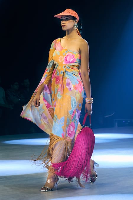 Buy Rishi and Vibhuti Yellow Crepe Fringe One Shoulder Marigold Dress Online at Aza Fashions Buy_Rishi and Vibhuti_Yellow Crepe Fringe One Shoulder Marigold Dress _Online_at_Aza_Fashions