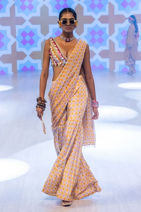 Rishi And Vibhuti Glow Saree Designer Pre-Draped Sharara Saree Set 