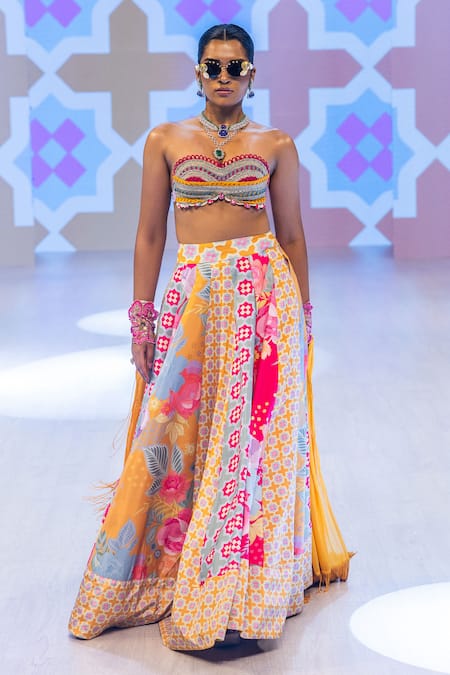 Buy Rishi and Vibhuti Orange Crepe, Organza Beads, Tassels Round Neck Mosaic Set Online at Aza Fashions Buy_Rishi and Vibhuti_Orange Crepe, Organza Beads, Tassels Round Neck Mosaic Set _Online_at_Aza_Fashions