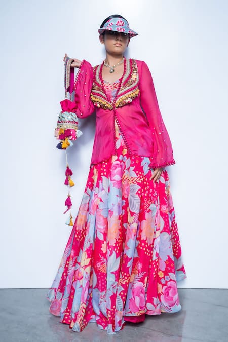 Rishi And Vibhuti Fuchsia Pink Rani Rush Lehenga Set 