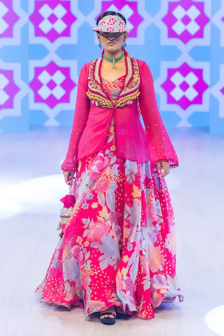 Rishi And Vibhuti Fuchsia Pink Rani Rush Lehenga Set 