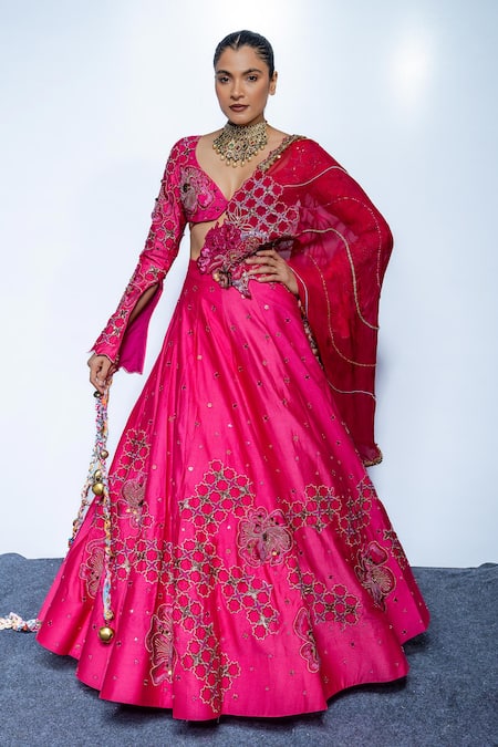 Rishi And Vibhuti Fuchsia Pink Royale Lehenga Set 