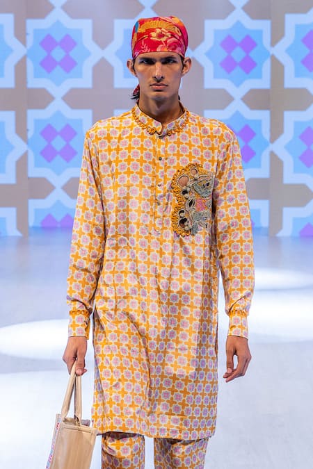 Rishi And Vibhuti Marigold Yellow Printed Kurta & Pant Set 