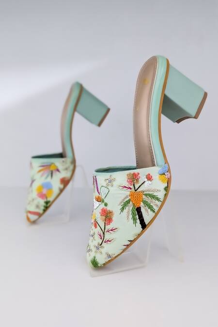 Azora_Green Embroidery Mint Blooms Heels _Online_at_Aza_Fashions