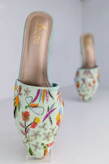 Buy_Azora_Green Embroidery Mint Blooms Heels _Online_at_Aza_Fashions