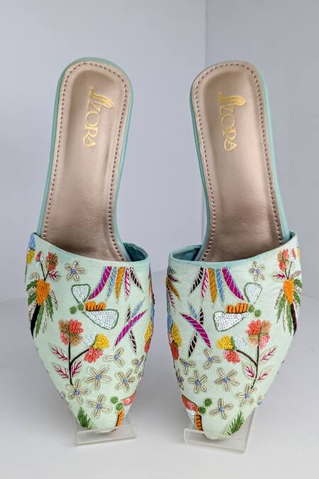 Azora Mint Blooms Embroidered Heels 