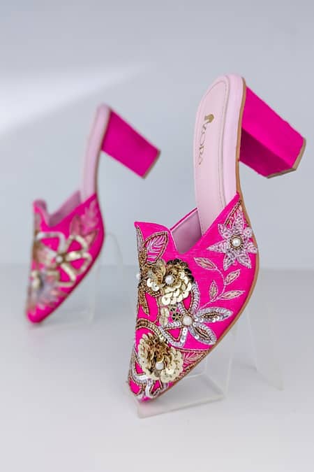 Azora_Fuchsia Sequins, Embroidery Pink Glo Fuschia Embellished Heels _Online_at_Aza_Fashions