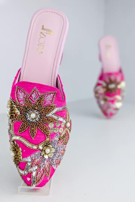 Buy_Azora_Fuchsia Sequins, Embroidery Pink Glo Fuschia Embellished Heels _Online_at_Aza_Fashions