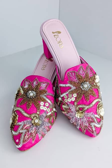 Shop_Azora_Fuchsia Sequins, Embroidery Pink Glo Fuschia Embellished Heels _Online_at_Aza_Fashions
