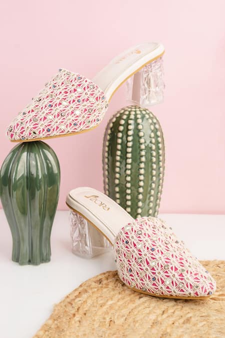 Azora Beige Embroidery Designer Lush Heels 