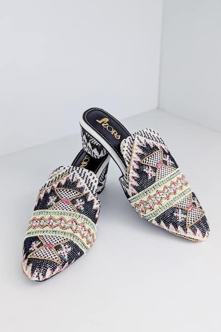 Azora Black Embroidery Riwayaat Jacquard Embellished Heels 