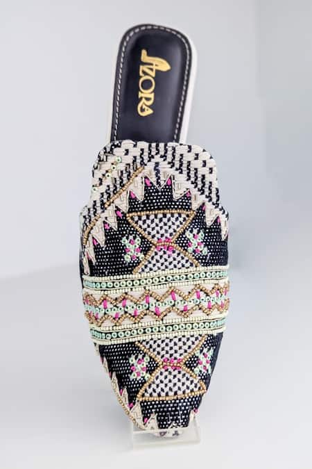 Azora_Black Embroidery Riwayaat Jacquard Embellished Heels _Online_at_Aza_Fashions