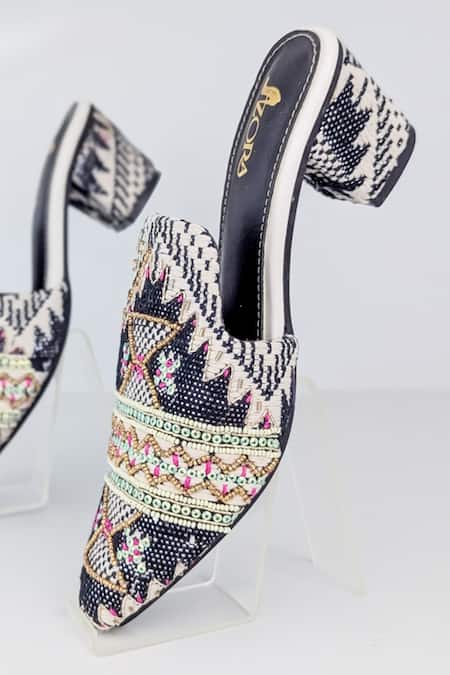 Buy_Azora_Black Embroidery Riwayaat Jacquard Embellished Heels _Online_at_Aza_Fashions