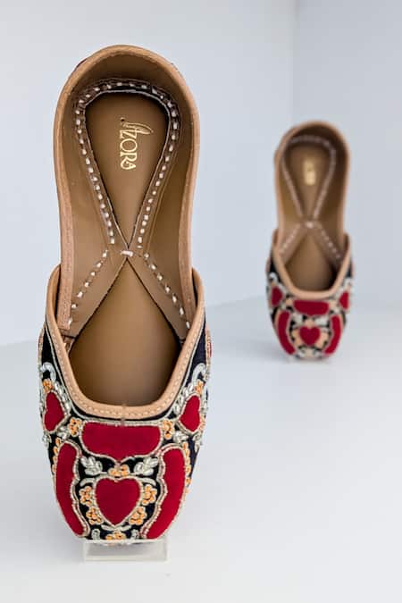 Shop_Azora_Black Dilkush And Red Embroidered Juttis _Online_at_Aza_Fashions