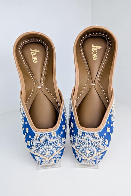 Azora Naayab Embroidered Blue Raw Silk Juttis 