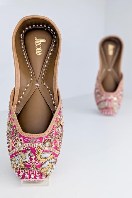 Shop_Azora_Pink Shiddat Embroidered Raw Silk Juttis _Online_at_Aza_Fashions